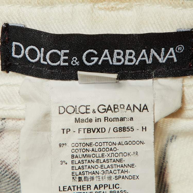 Pre Owned Dolce & Gabbana Brown Animal Print Denim Pop Fit Jeans M/Waist 32"