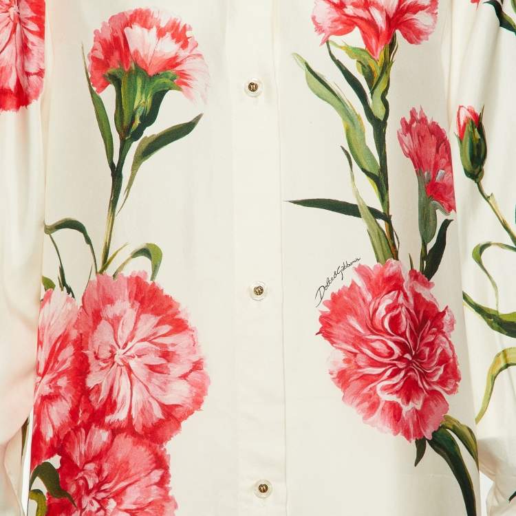 Pre Owned Dolce & Gabbana White Floral Print Silk Button Up Maxi Dress M