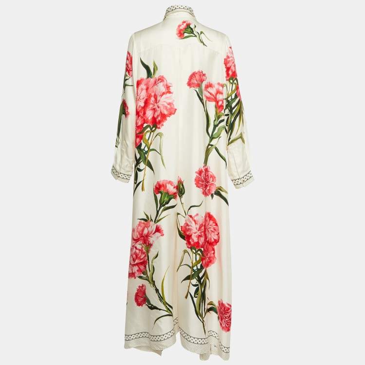 Pre Owned Dolce & Gabbana White Floral Print Silk Button Up Maxi Dress M