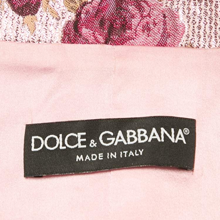 Pre Owned Dolce & Gabbana Pink Floral Lurex Jacquard Crop Jacket M