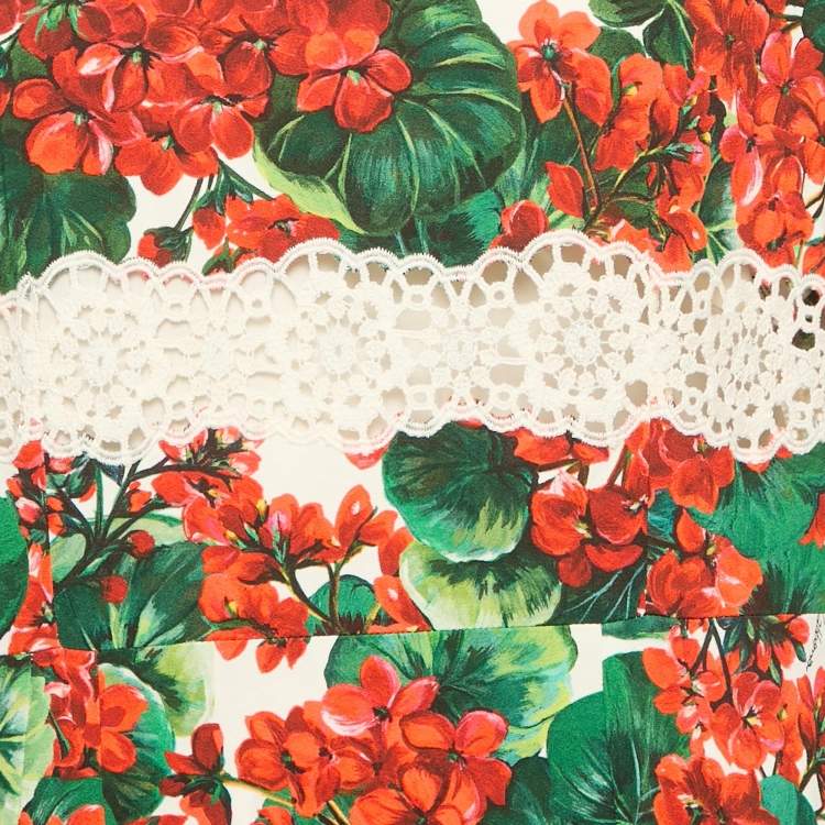 Pre Owned Dolce & Gabbana Multicolor Floral Print Crepe Lace Panel Detail Midi Dress XL