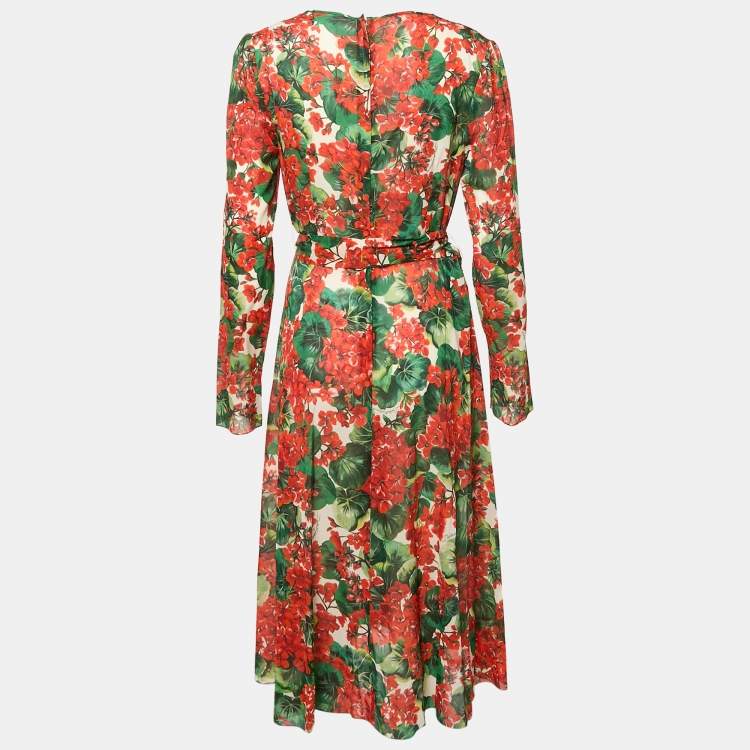 Pre Owned Dolce & Gabbana Multicolor Floral Print Silk Belted Midi Dress L
