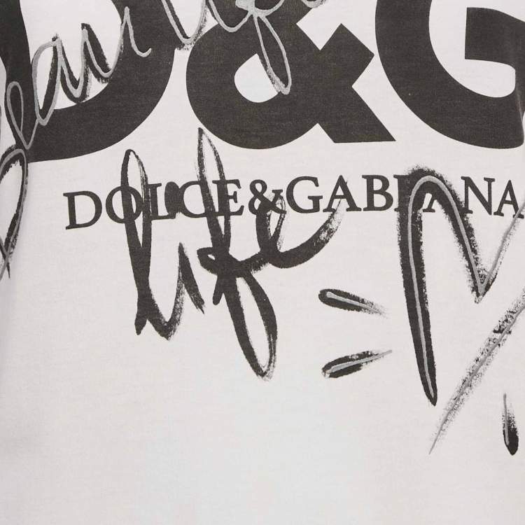 Pre Owned Dolce & Gabbana White Logo Print Cotton Crew Neck T-Shirt S