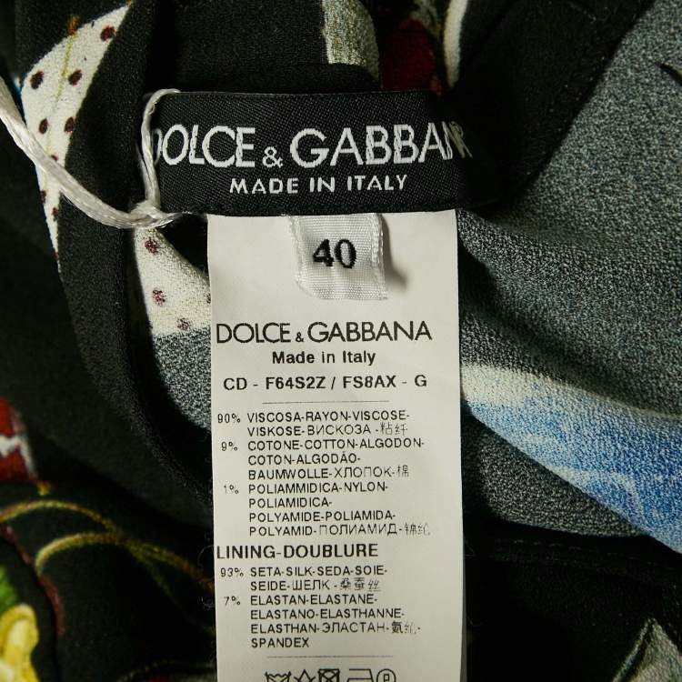 Pre Owned Dolce & Gabbana Black Embellished and Cocktail Print Crepe Long Dress S