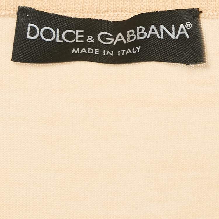 Pre Owned Dolce & Gabbana Beige Embellished Closure Knit Cardigan M
