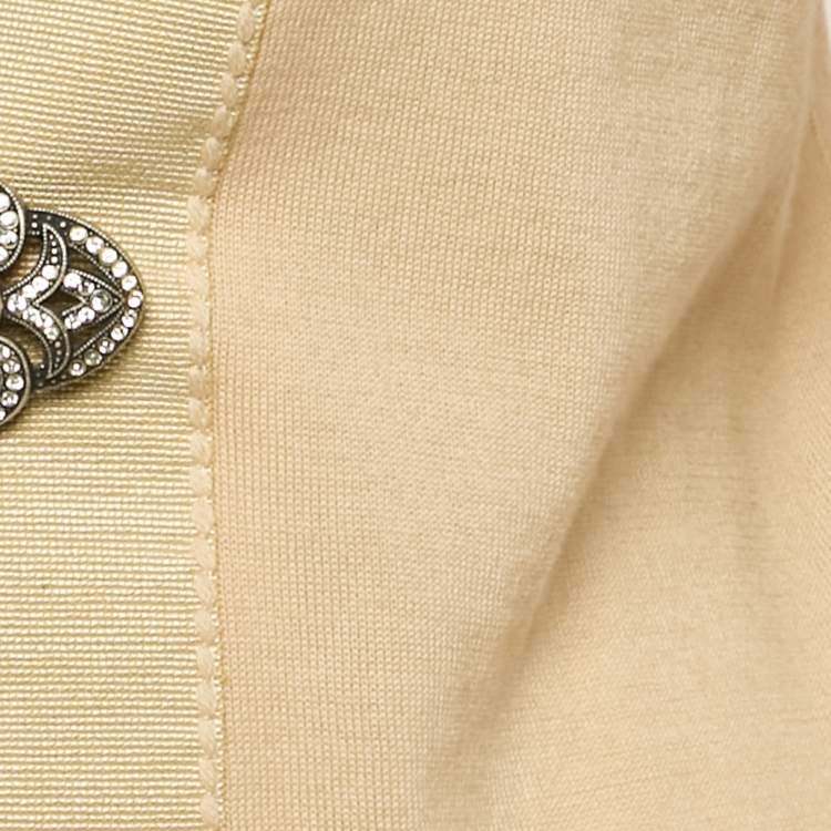 Pre Owned Dolce & Gabbana Beige Embellished Closure Knit Cardigan M