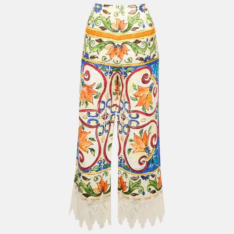 Pre Owned Dolce & Gabbana Multicolor Printed Lace Jacquard Trousers XL 