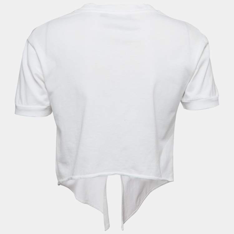 Pre Owned Dolce & Gabbana White Logo Embroidered Jersey Crop T-Shirt S
