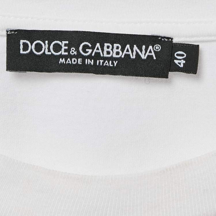 Pre Owned Dolce & Gabbana White Logo Embroidered Jersey Crop T-Shirt S