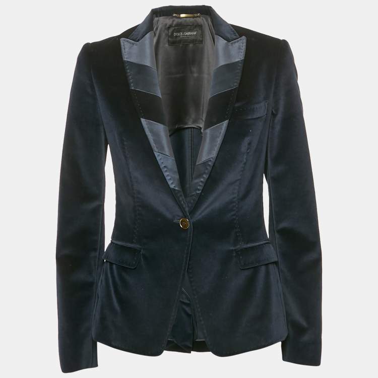 Pre Owned Dolce & Gabbana Blue Velvet Tailored Blazer S