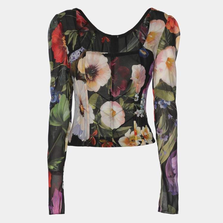 Pre Owned Dolce & Gabbana Multicolor Floral Print Silk Blouse S