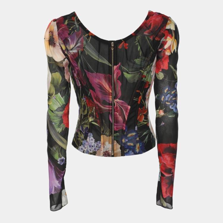 Pre Owned Dolce & Gabbana Multicolor Floral Print Silk Blouse S
