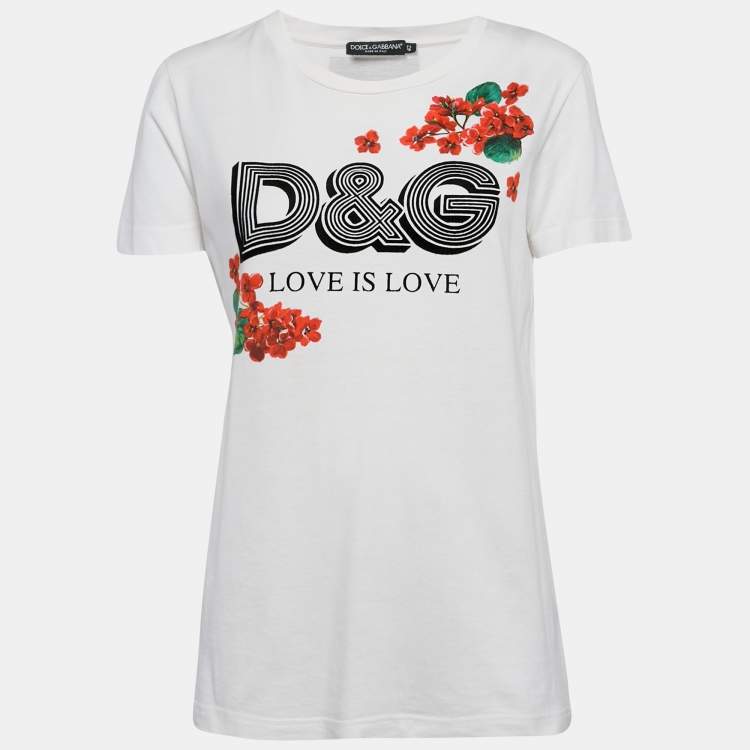 Pre Owned Dolce & Gabbana White Floral Print Cotton Crew Neck T-Shirt M