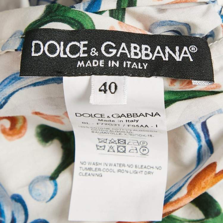 مملوكة مسبقًا Dolce & Gabbana Multicolor Majolica Print Poplin Off Shoulder Crop Top S