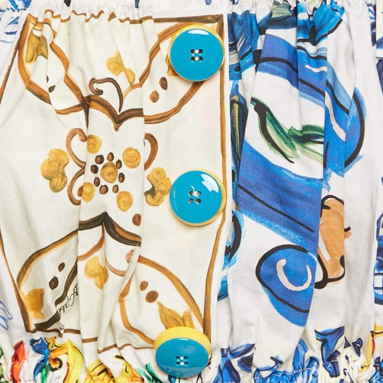 مملوكة مسبقًا Dolce & Gabbana Multicolor Majolica Print Poplin Off Shoulder Crop Top S
