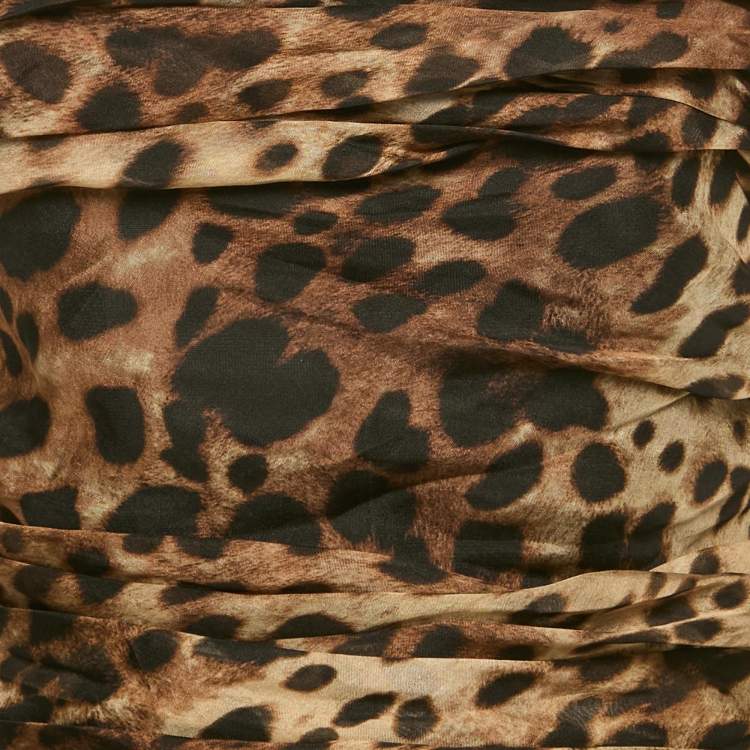 Pre Owned Dolce & Gabbana x Skins Brown Leopard Print Silk Lace-Up Bandeau Corset Top M