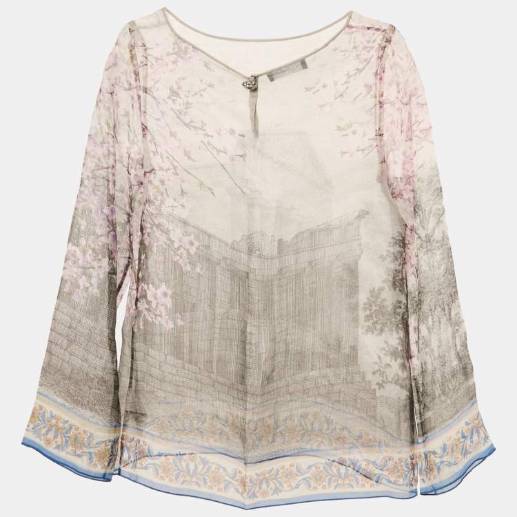 Pre Owned Dolce & Gabbana Purple Ancient Rome Print Silk Long Sleeve Top M