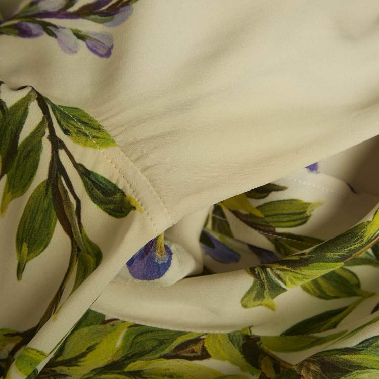 Pre Owned Dolce & Gabbana Cream Floral Print Silk Long Sleeve Shirt S