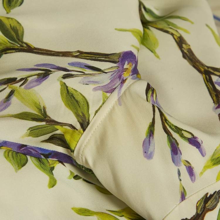 Pre Owned Dolce & Gabbana Cream Floral Print Silk Long Sleeve Shirt S