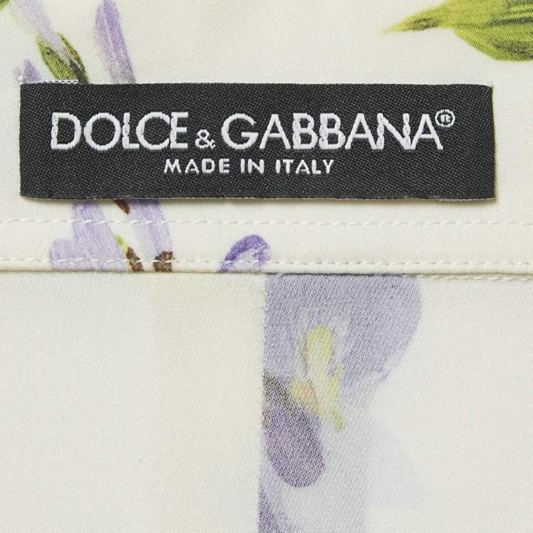 Pre Owned Dolce & Gabbana Cream Floral Print Silk Long Sleeve Shirt S