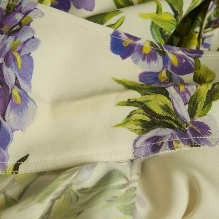 Pre Owned Dolce & Gabbana Cream Floral Print Silk Long Sleeve Shirt S
