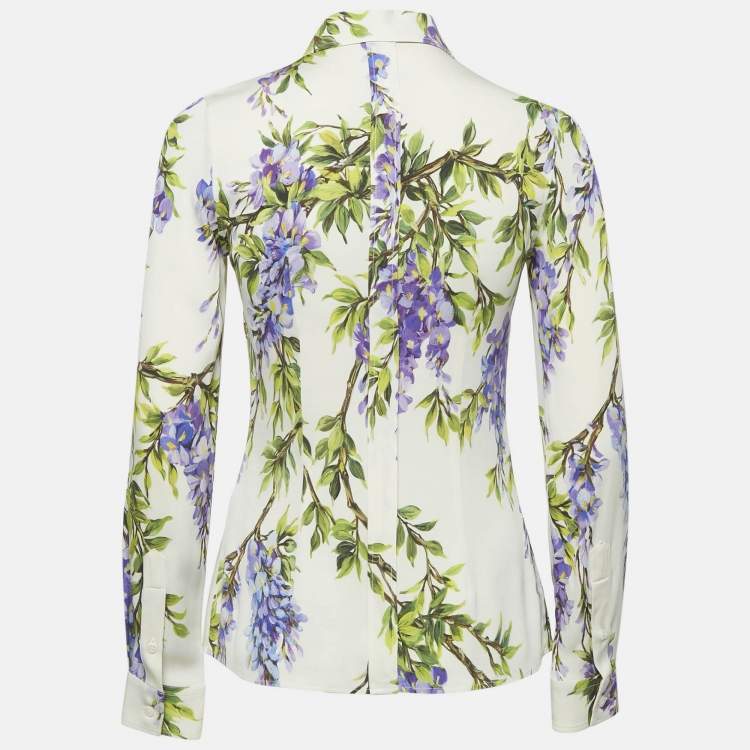 Pre Owned Dolce & Gabbana Cream Floral Print Silk Long Sleeve Shirt S
