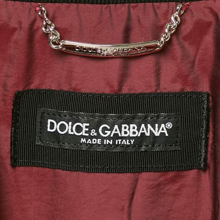 Pre Owned Dolce & Gabbana Black Floral Print Synthetic Bomber Jacket L