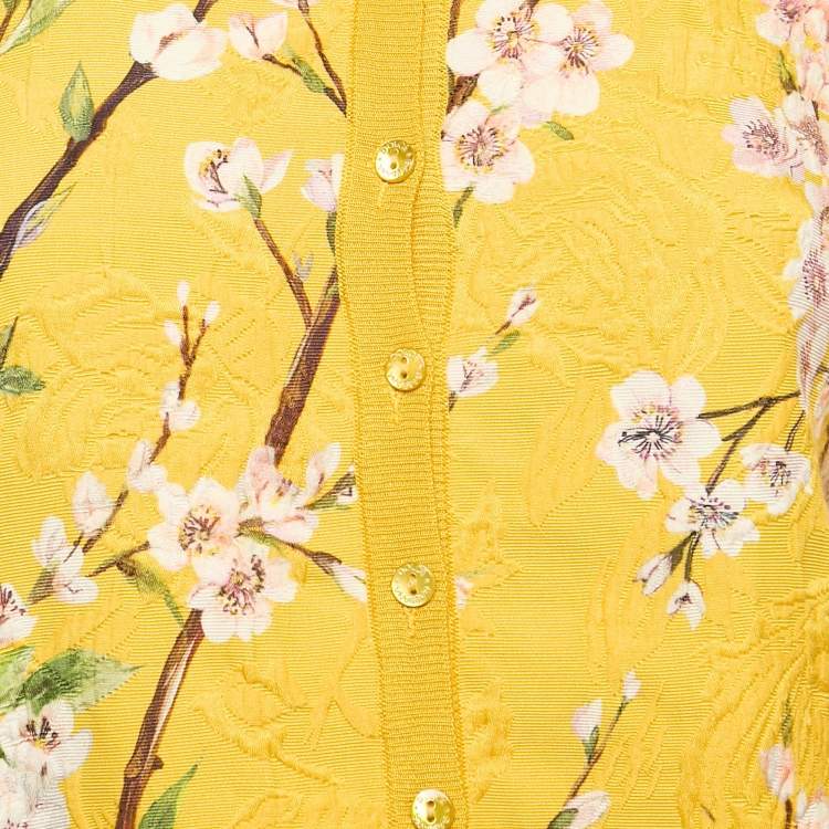Pre Owned Dolce & Gabbana Yellow Printed Silk Blend Button Front Cardigan S