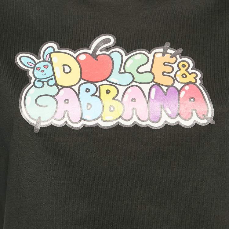 Pre Owned Dolce & Gabbana Black Printed Cotton Crop Top L