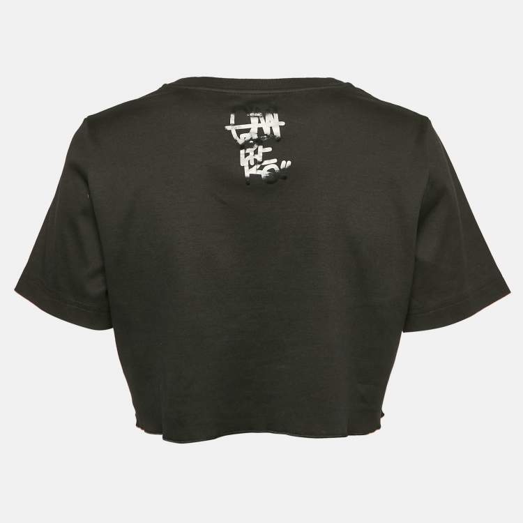 Pre Owned Dolce & Gabbana Black Printed Cotton Crop Top L