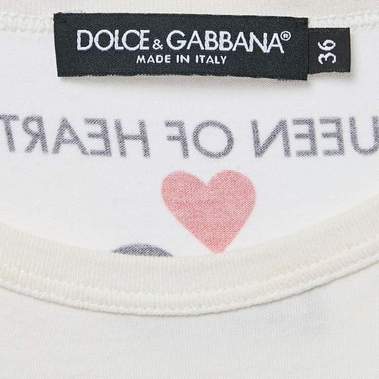 Pre Owned Dolce & Gabbana White Queen of Hearts Print Cotton Tank Top XS
