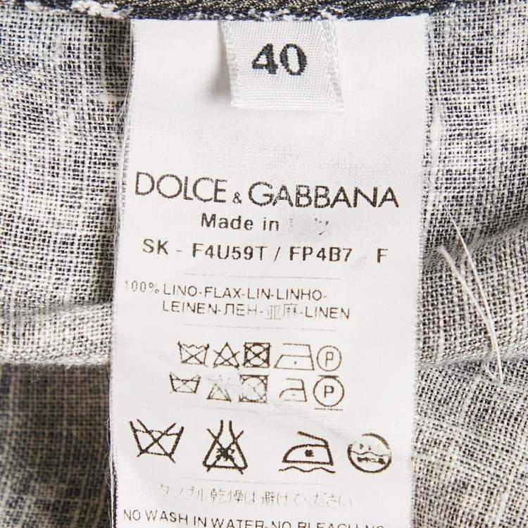 Pre Owned Dolce & Gabbana Black Printed Linen Pleated Midi Skirt S