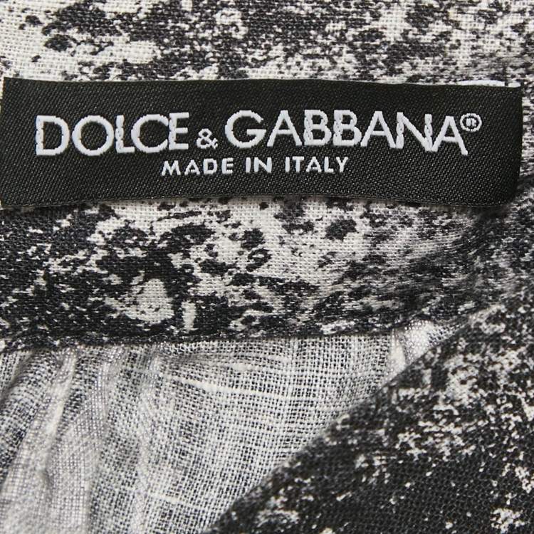 Pre Owned Dolce & Gabbana Black Printed Linen Pleated Midi Skirt S