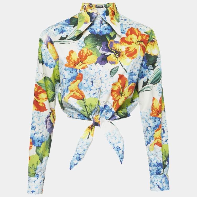 Pre Owned Dolce & Gabbana Multicolor Floral Print Cotton Tie-Up Crop Shirt XS