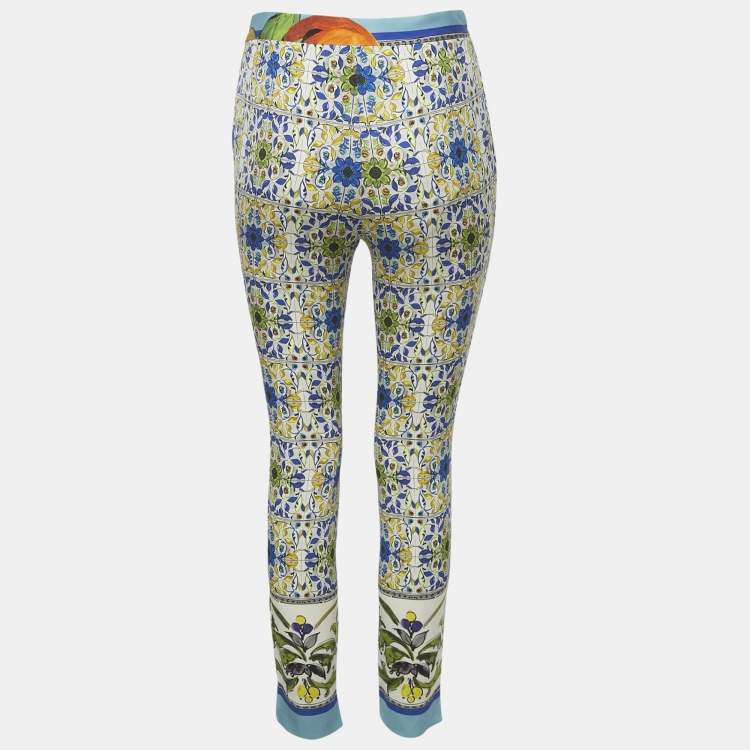 Pre Owned Dolce & Gabbana Multicolor Majolica Printed Stretch Silk Trousers S