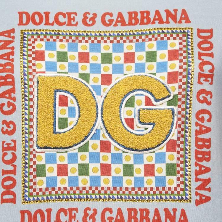 Pre Owned Dolce & Gabbana Light Blue Logo Embellished Knit Crew Neck T-Shirt M