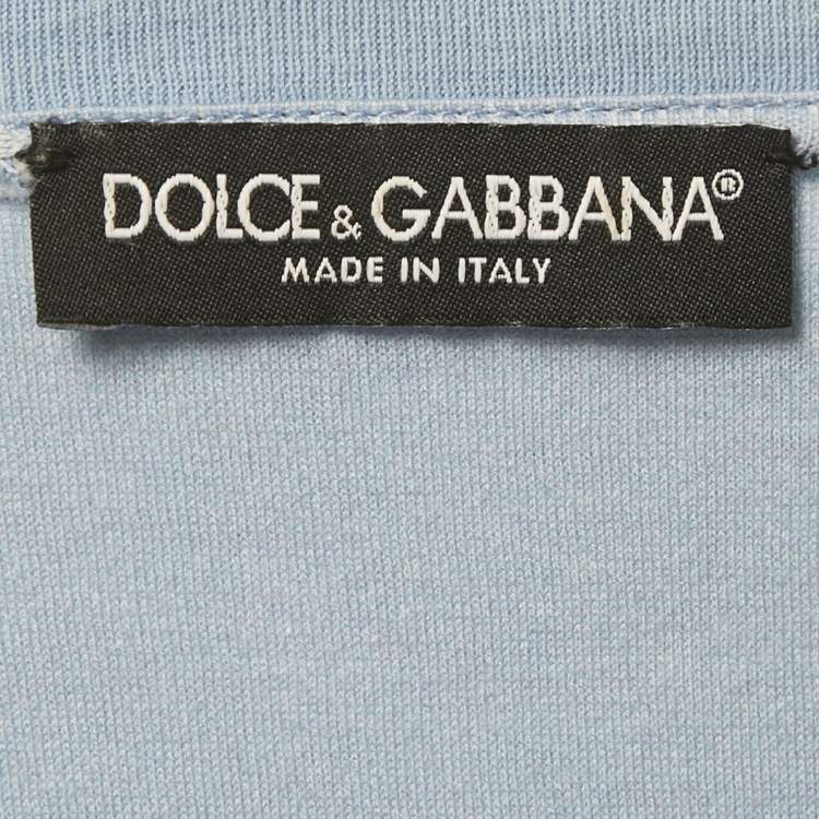 Pre Owned Dolce & Gabbana Light Blue Logo Embellished Knit Crew Neck T-Shirt M