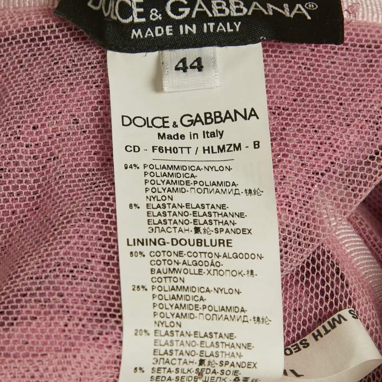 Pre Owned Dolce & Gabbana Pink Metallic Sequin Mesh Draped Midi Dress M