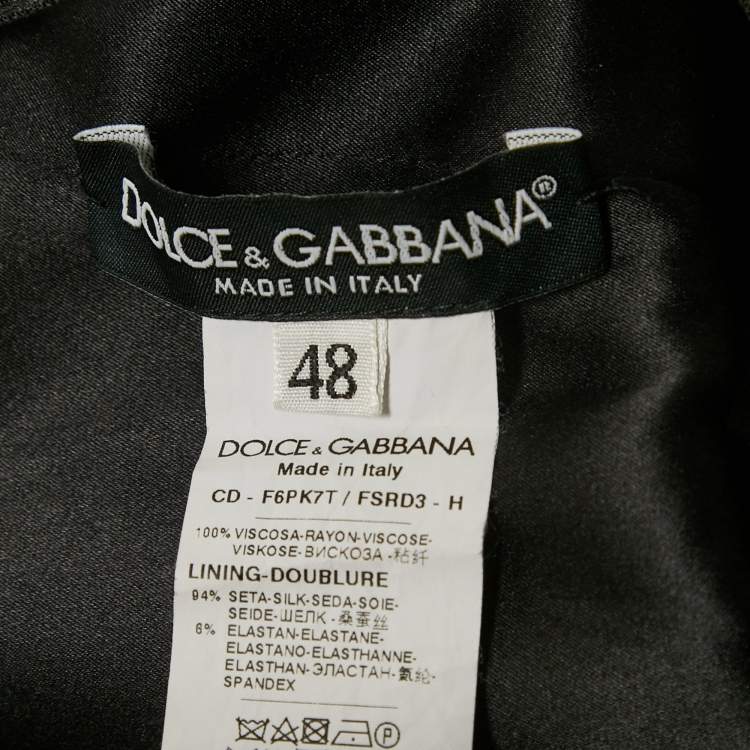 Pre Owned Dolce & Gabbana Black Rose Print Crepe Flared Mini Dress L