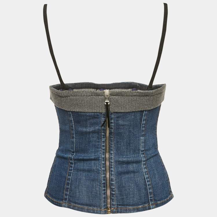 Pre Owned Dolce & Gabbana Blue Denim Sleeveless Bustier Top M