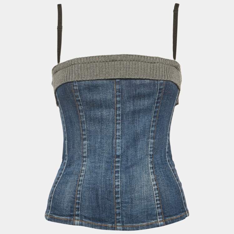 Pre Owned Dolce & Gabbana Blue Denim Sleeveless Bustier Top M