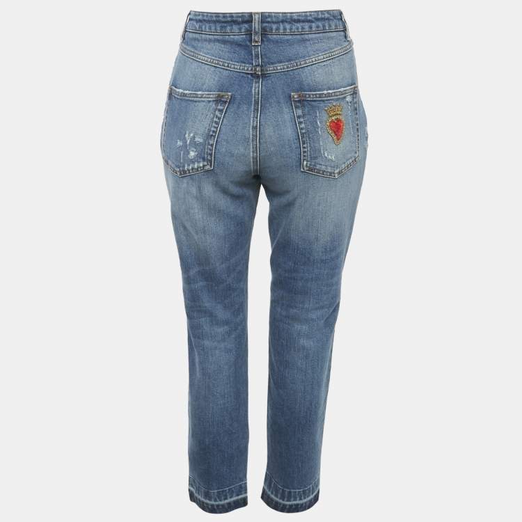 Pre Owned Dolce & Gabbana Blue Heart Applique Denim Audrey Jeans L Waist 31"