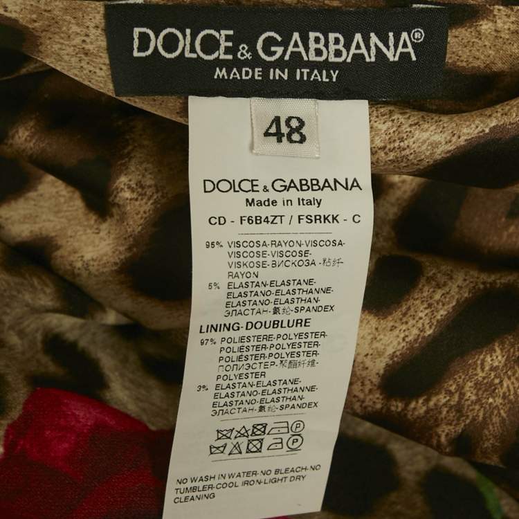 Pre Owned Dolce & Gabbana Brown Leopard and Rose Print Crepe Sheath Dress L