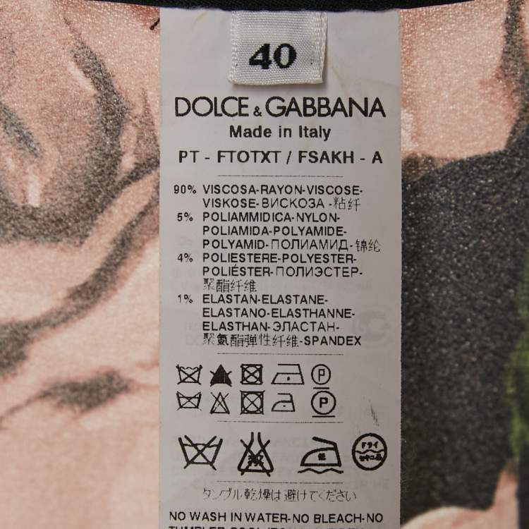 Pre Owned Dolce & Gabbana Black Rose Print Crepe Trousers S