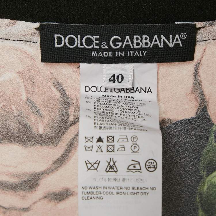 Pre Owned Dolce & Gabbana Black Rose Print Crepe Trousers S