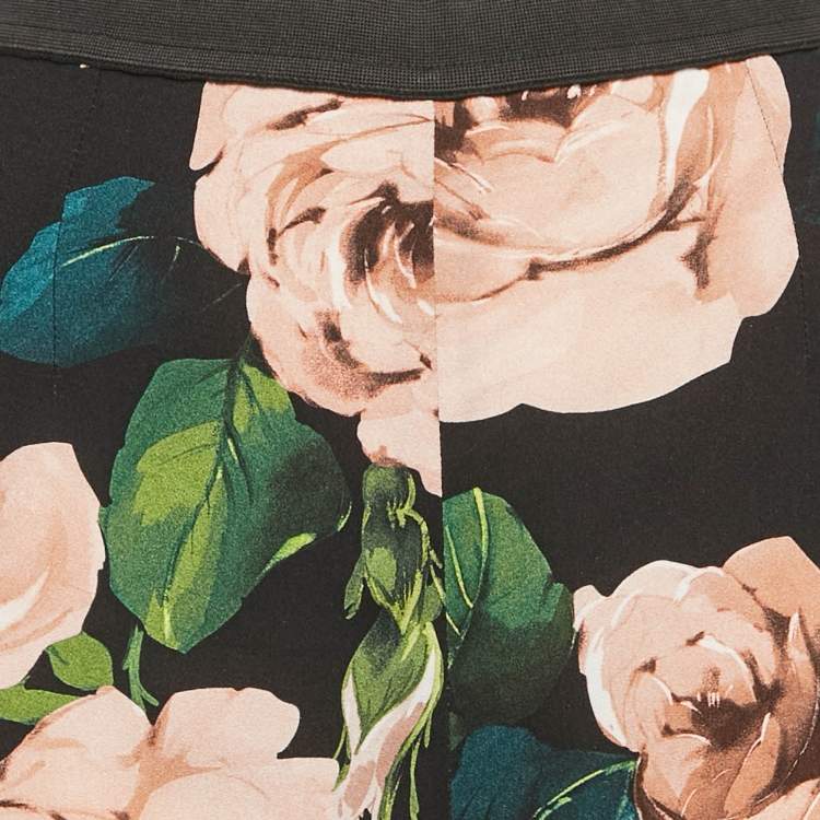 Pre Owned Dolce & Gabbana Black Rose Print Crepe Trousers S
