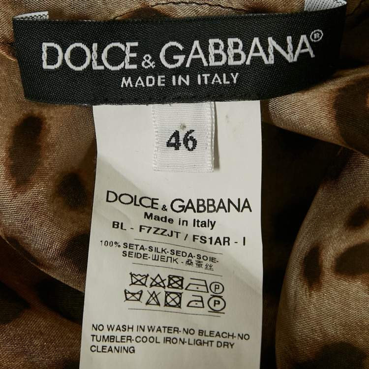 مملوكة مسبقًا Dolce & Gabbana Brown Leopard Print Silk Blouse L