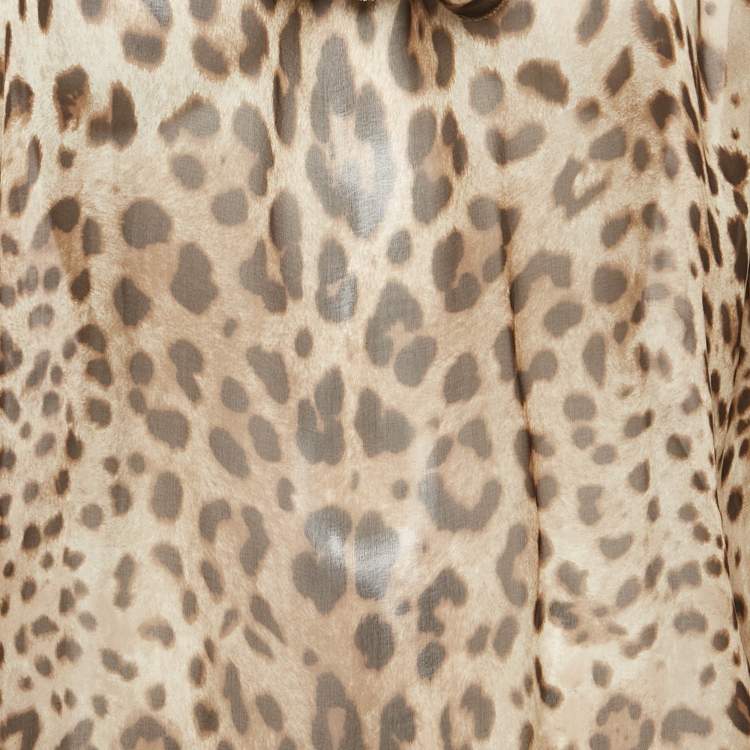 مملوكة مسبقًا Dolce & Gabbana Brown Leopard Print Silk Blouse L