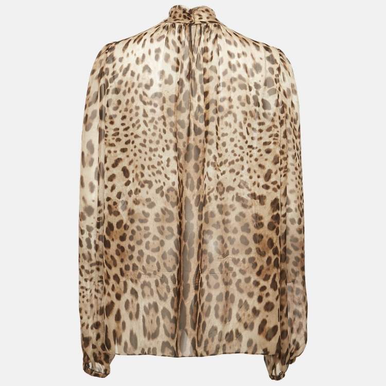 مملوكة مسبقًا Dolce & Gabbana Brown Leopard Print Silk Blouse L