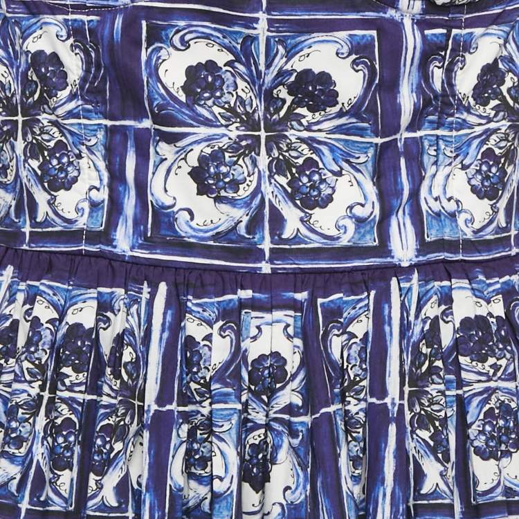 مملوكة مسبقًا Dolce & Gabbana Blue/White Majolica Print Poplin Bustier Midi Dress XL